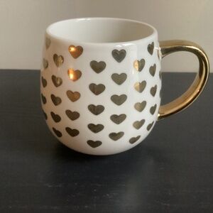 NEW White With Gold Hearts Ceramic Coffee Mug 14-18oz NEW Unbranded